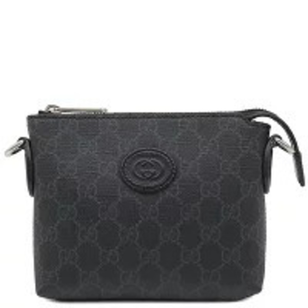 Gucci bag Interlocking GG Supreme canvas leather black shoulder clutch pouch